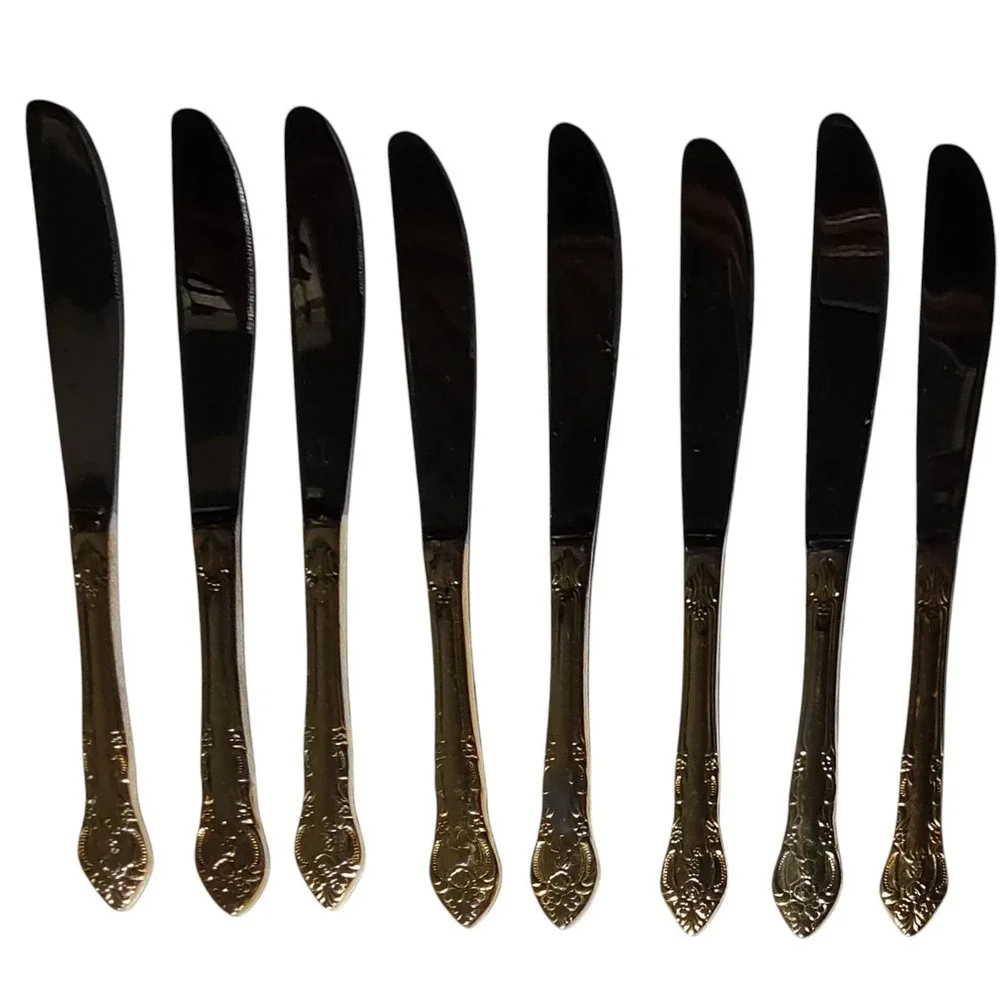 Hanford Forge HF Ltd Gold Pierced Rose Versaolles‎ Stainless Flatware 40 pcs SEE